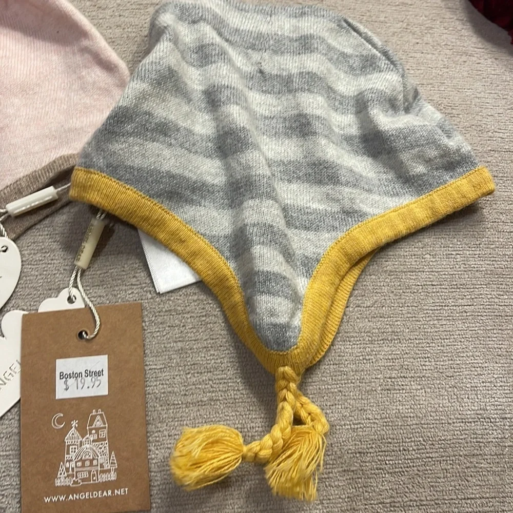 Angel Dear two Braid Trim Cotton Knit Ear Flap Pilot’s  Hat- 0-6 Months